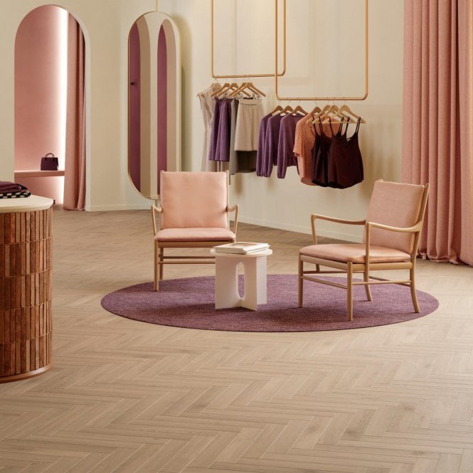 Berry Alloc Chateau Laminate Herringbone BerryAlloc Chateau+ Bloom Light Brown Laminate Herringbone Flooring, 8mm, Splash & Scratch Resistant, Click System, 2.04m2