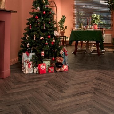 BerryAlloc Chateau+ Gyant Dark Brown Laminate Herringbone Flooring, 8mm, Splash & Scratch Resistant, Click System, 2.04m2