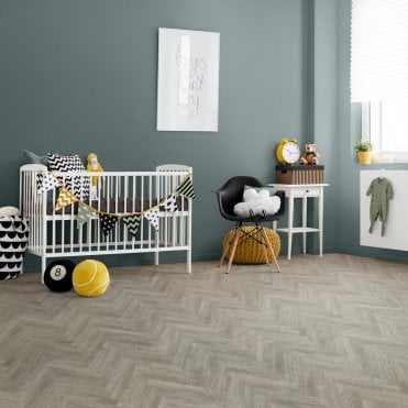 BerryAlloc Chateau+ Java Light Grey Laminate Herringbone Flooring, 8mm, Splash & Scratch Resistant, Click System, 2.04m2