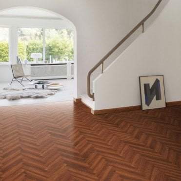 BerryAlloc Chateau+ Merbau Brown Laminate Herringbone Flooring, 8mm, Splash & Scratch Resistant, Click System, 2.04m2