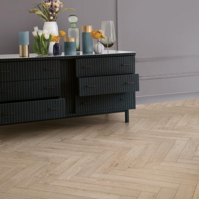 Berry Alloc Chateau Laminate Herringbone BerryAlloc Chateau+ Texas Light Natural Laminate Herringbone Flooring, 8mm, Splash & Scratch Resistant, Click System, 2.04m2