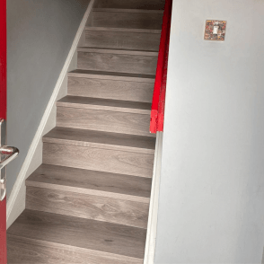 Coral Bridgetown Grey Oak Vinyl Stair Tread & Riser, DIY Friendly, 1 Step
