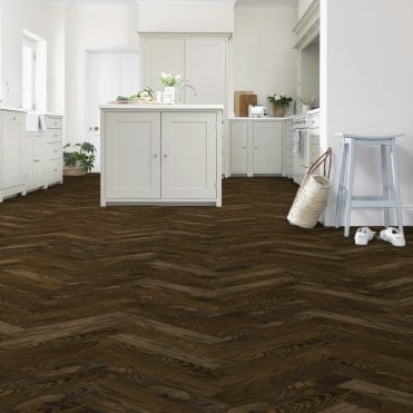 Engineered Flooring, Alna Dark Oak Herringbone, 15/4mm x 90mm x 450mm, Brushed & Lacquered