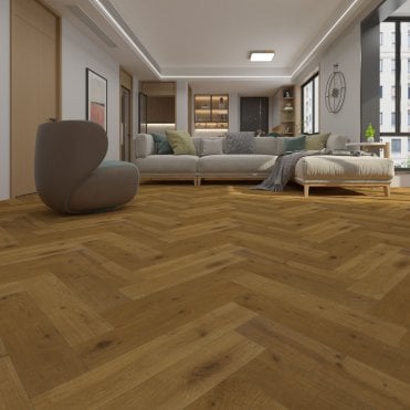 Castle Combe Oak Herringbone Parquet Laminate Flooring 14mm - Underlay Attached (2mm)