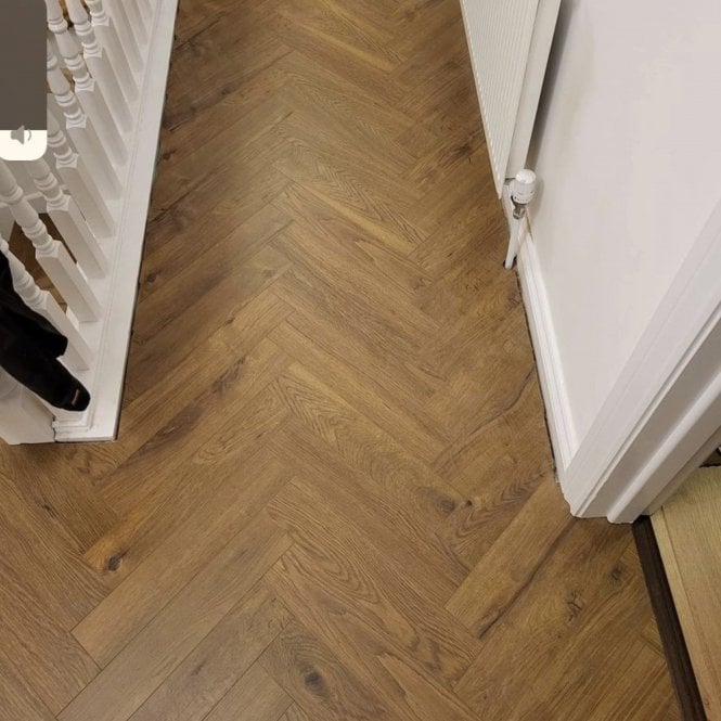 Knot and Grain Knightsbridge Smoked Oak Herringbone Parquet Laminate Flooring 12mm AC4 Grade