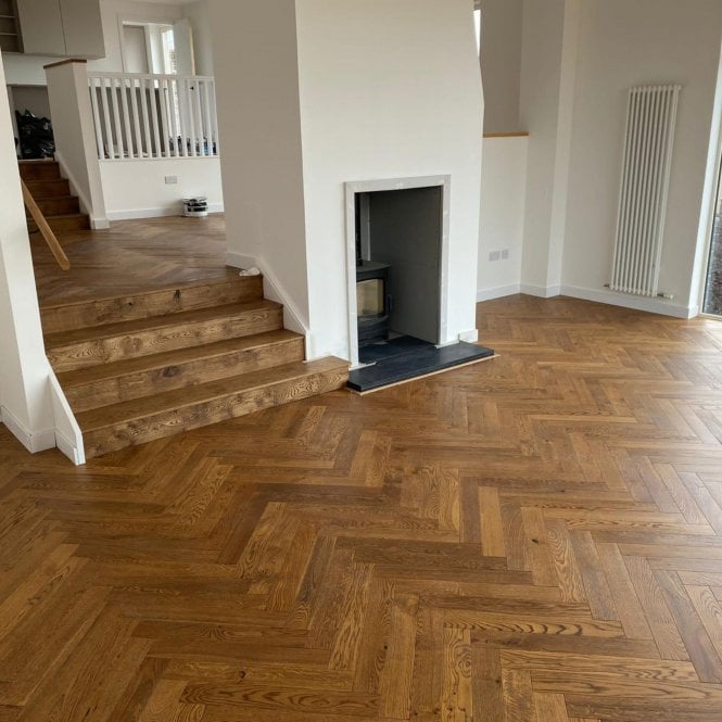 Pesaro Smoked Oak Herringbone Engineered Parquet Wood Flooring 18/5mm x 90mm x 400mm